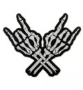 Голяма везана рокерска нашивка за елек със скелетни ръце Rock On поздрав