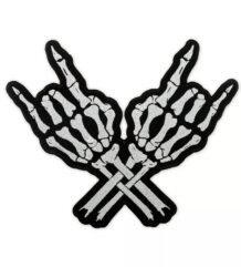 Голяма везана рокерска нашивка за елек със скелетни ръце Rock On поздрав