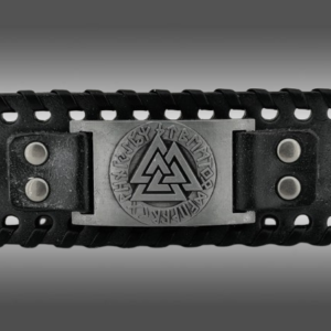 Кожена гривна с Valknut с руни, викинг гривна - Hover Image