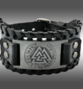 Кожена гривна с Valknut с руни, викинг гривна