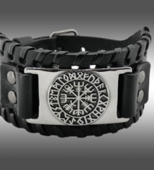 Кожена гривна с Vegvisir компас на викингите