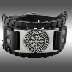 Кожена гривна с Vegvisir компас на викингите