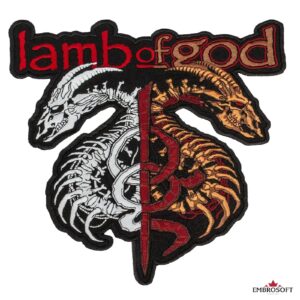 Голяма бродирана метъл нашивка Lamb of God с детайлни скелети за гръб