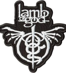 Официална черна нашивка на Lamb of God с бяло бродирано лого и символ