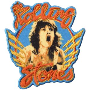 Цветна нашивка на The Rolling Stones с Мик Джагър и оранжеви надписи