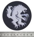 Бродирана бяла нашивка на Satanic Warmaster с вълколак на черен фон