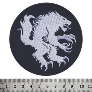Бродирана бяла нашивка на Satanic Warmaster с вълколак на черен фон