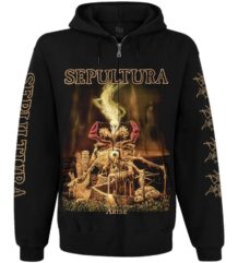 Мъжки черен суичер с цип Sepultura Arise с щампа на обложката и надписи по ръкавите