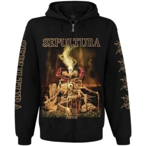 Мъжки черен суичер с цип Sepultura Arise с щампа на обложката и надписи по ръкавите