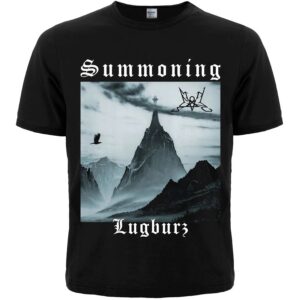 Лице на мъжка блек метъл тениска Summoning Lugburz с планина и гарван