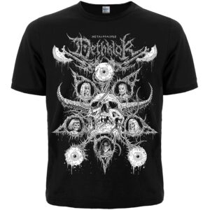 Черна мъжка тениска с щампа Dethklok и детайлен череп с героите от Metalocalypse