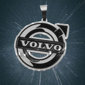 висулка от стомана Volvo с черен лого надпис