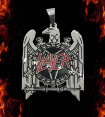 Медальон на Slayer с орела и червен надпис