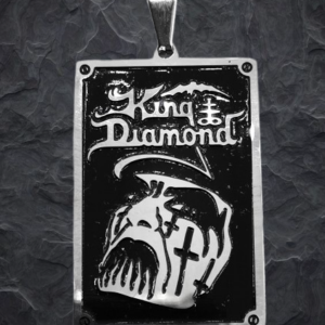 Правоъгълна стоманена висулка плочка King Diamond с черен емайл и лого