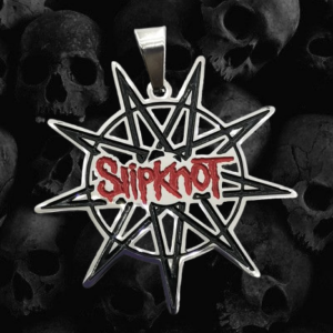 Стоманена метъл висулка Slipknot Nonagram с червено лого върху черепи