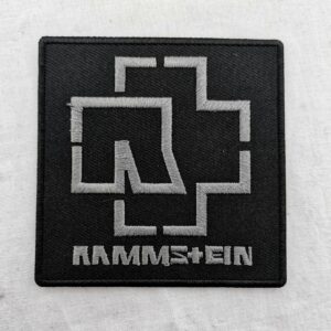 Метъл нашивка Rammstein Silver Logo сребриста бродерия на черен фон