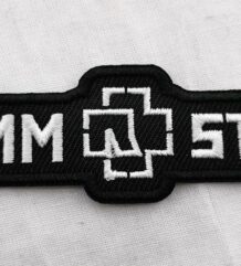 Метъл нашивка Rammstein Logo Strip бяла бродерия на черен фон
