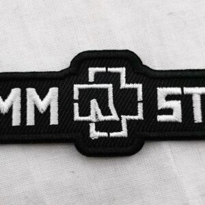 Метъл нашивка Rammstein Logo Strip бяла бродерия на черен фон