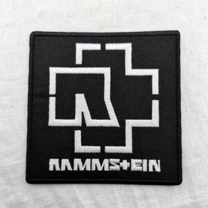 Метъл нашивка Rammstein White Logo бяла бродерия на черен фон
