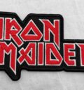 Рок нашивка Iron Maiden Logo червена бродерия с бял кант