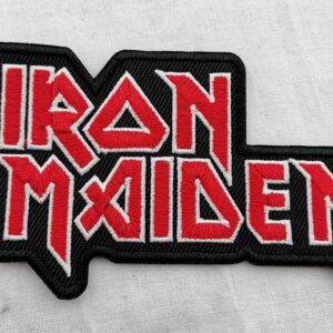 Рок нашивка Iron Maiden Logo червена бродерия с бял кант