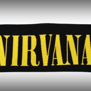 Зимен шал Nirvana – Черен с жълт надпис и смайлита - Hover Image