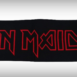 Зимен шал Iron Maiden – Черен с червен надпис и червено-черни ресни - Hover Image