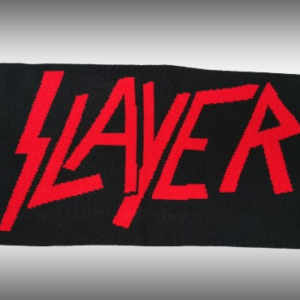 Зимен шал Slayer – Черен с червен надпис и черни ресни - Hover Image