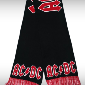 Зимен шал AC/DC – Черен с червено-бял надпис и смесени ресни - Hover Image