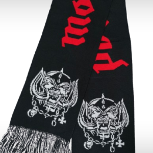 Зимен шал Motorhead – Черен с червен надпис и ресни - Hover Image