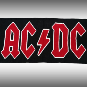 Зимен шал AC/DC – Черен с червен надпис и червени ресни - Hover Image