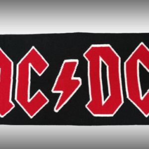 Зимен шал AC/DC – Черен с червено-бял надпис и ресни - Hover Image