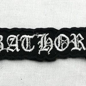 Метъл нашивка Bathory бродирано бяло лого на черен фон