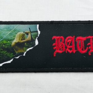 Bathory везана голяма метъл нашивка с червено лого и изображение на войн