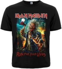 Черна метъл тениска Iron Maiden Run For Your Lives с щампа на Еди с брадва