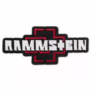 Голяма бродирана метъл нашивка Rammstein за гръб в бяло, червено и черно