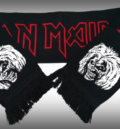 Черен зимен шал Iron Maiden с червен надпис, Eddie и ресни