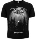 Лице на черна рок тениска Darkthrone Panzerfaust с графичен принт на гора и луна