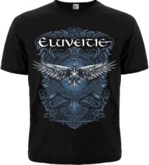Черна мъжка фолк метъл тениска Eluveitie Raven със синя щампа на гарван и келтски орнаменти