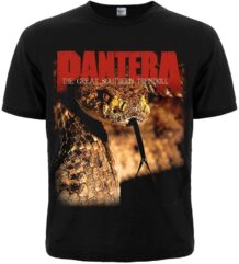 Лице на черна рок тениска Pantera Great Southern Trendkill с гърмяща змия и червено лого