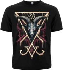 Черна блек метъл тениска Baphomet Satanic Ritual с глава на козел и обърнат пентаграм