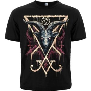 Черна блек метъл тениска Baphomet Satanic Ritual с глава на козел и обърнат пентаграм
