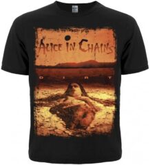 Лице на черна рок тениска на Alice in Chains с обложката на албума Dirt в оранжево