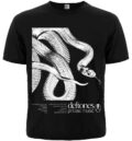 Предна страна на черна рок тениска Deftones Private Music с голяма бяла щампа на змия