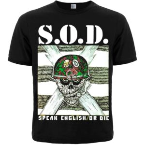 Черна мъжка тениска с щампа S.O.D. Speak English or Die и Sergeant D