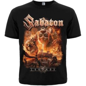 Лице на памучна метъл тениска на Sabaton с детайлна щампа Legends и египетски мотиви
