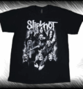Черна тениска с щампа на групата Slipknot с маските им.