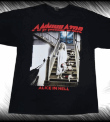 Черна тениска с обложката на албума "Alice in Hell" на Annihilator