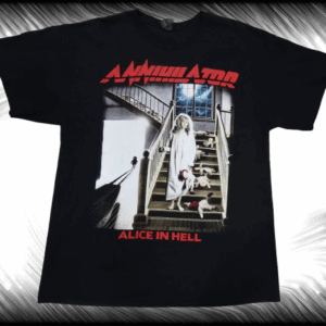 Черна тениска с обложката на албума "Alice in Hell" на Annihilator