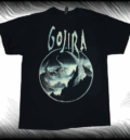 Черна тениска с арт щампа на морско същество, с логото на Gojira.